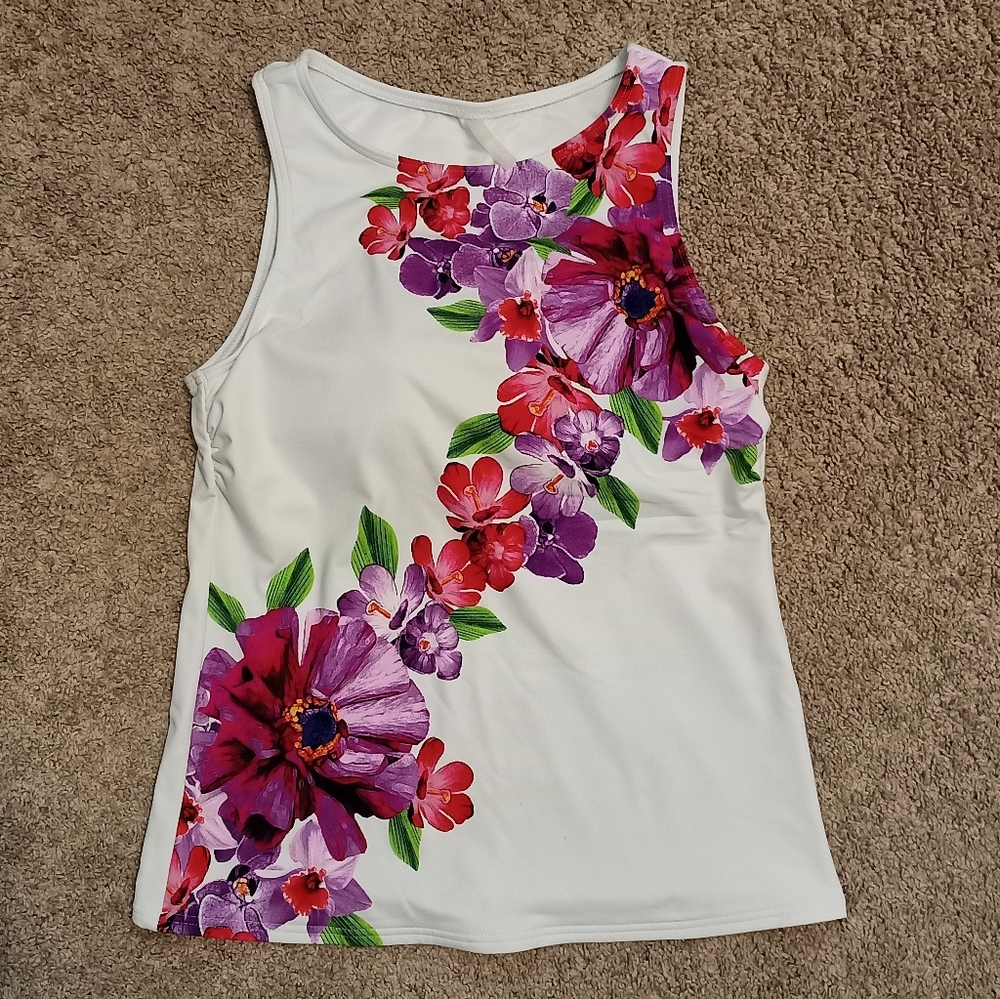 Lands' End High Neck Floral Tankini Swim Top | sz 8, purple/pink